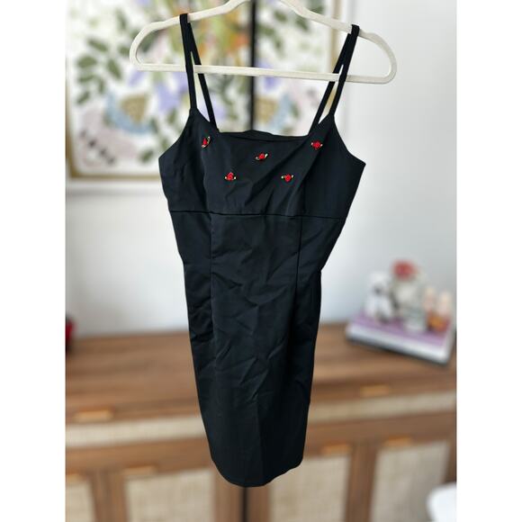 Vintage California Concepts Black Mini Dress with Embroidered Roses Size Small - Picture 11 of 14